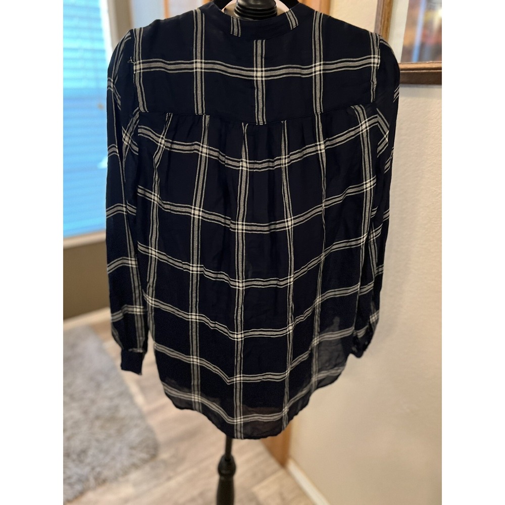 H & M Ladies Blue White Plaid Blouse Tunic Size 6 Business Casual - Picture 4 of 4